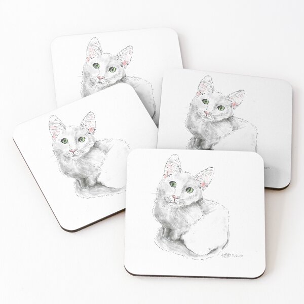 Item preview, White Kitty - Ink and watercolor  designed and sold by Littleviews.