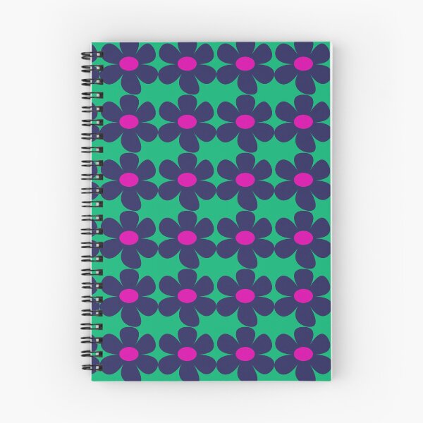 Item preview, Scandi style retro flowers - green and navy blue with magenta centres designed and sold by BlackDogArtists.
