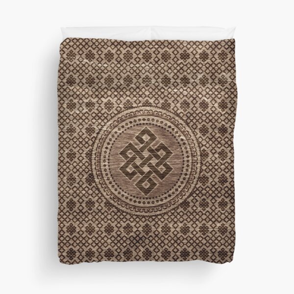 Endless Knot Decorative on Wooden Surface Duvet Cover