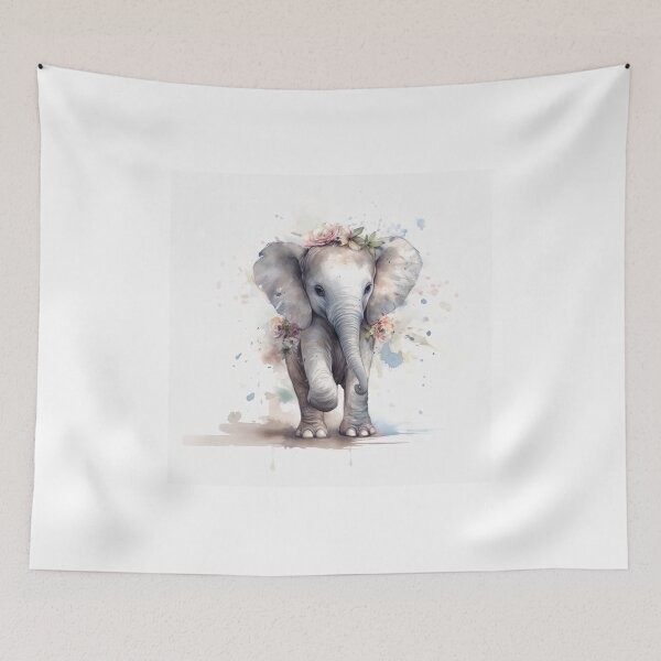 Item preview, Pastel Watercolor Elephant with Florals #001 designed and sold by ArtworkbyJM.