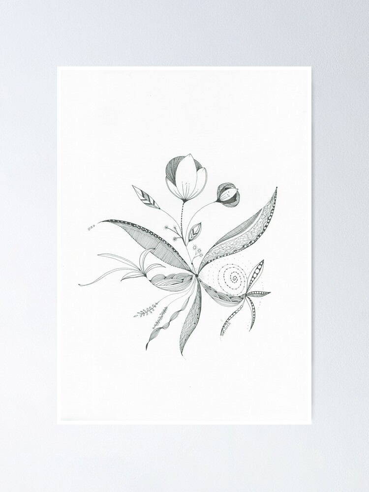 White Pen Artwork, Floral Illustrations