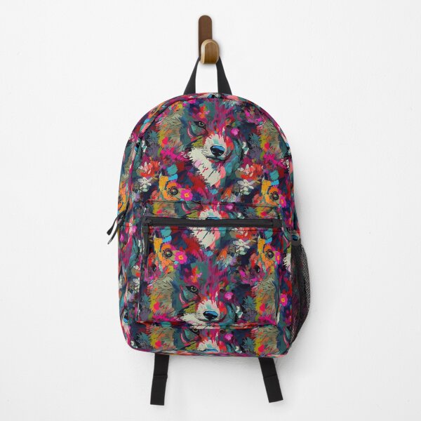 Item preview, Colorful Wolf with Flowers Pattern #1 designed and sold by FantasySoul.