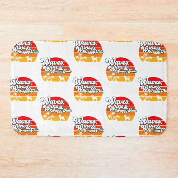 Item preview, WAVES, WINE & WAGGY TAILS Retro Vacation Funny Summer Quote designed and sold by w1ckerman.