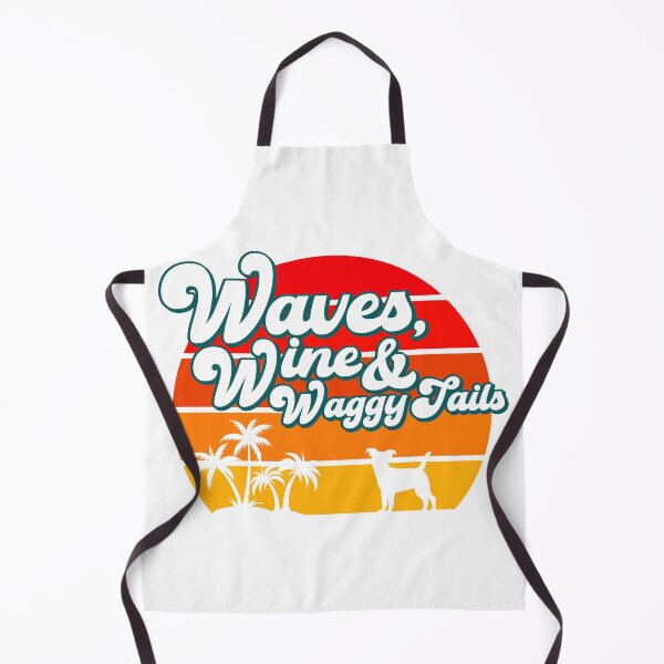 Item preview, WAVES, WINE & WAGGY TAILS Retro Vacation Funny Summer Quote designed and sold by w1ckerman.