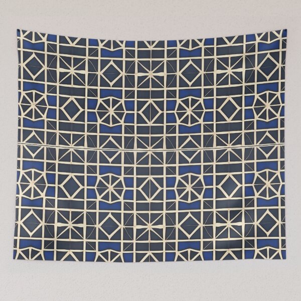 Item preview, Retro Tile Pattern dark blue shades with beige designed and sold by RetroTile.