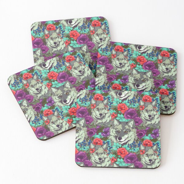 Item preview, Colorful Wolf with Flowers Pattern #4 designed and sold by FantasySoul.