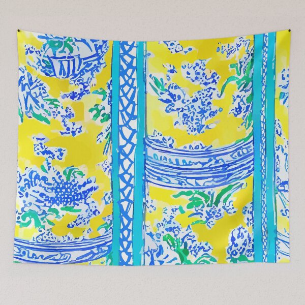 Item preview, Turquoise and yellow chinoiserie designed and sold by SophieClimaArt.