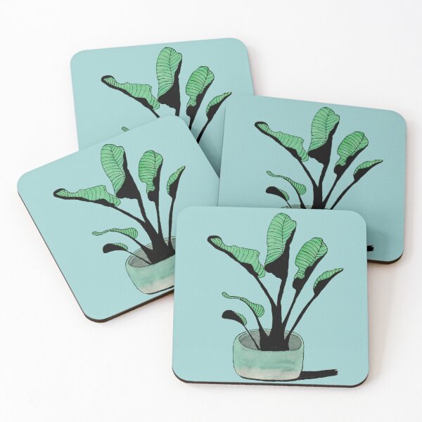 Item preview, Green plant sketch on a blue background designed and sold by pfc-art.