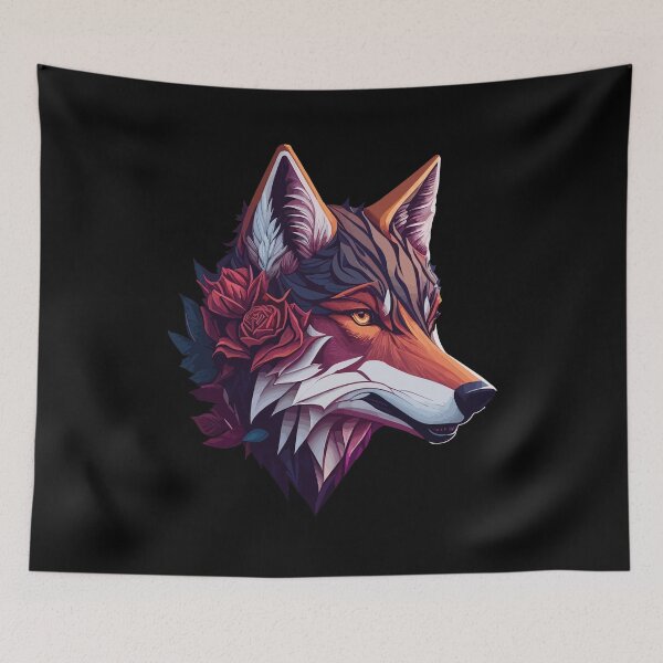 Item preview, Colorful Wolf With Flowers designed and sold by RockBeeDesigns.