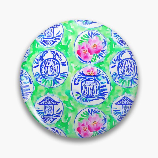 Item preview, Chinoiserie pagodas on lime green designed and sold by SophieClimaArt.