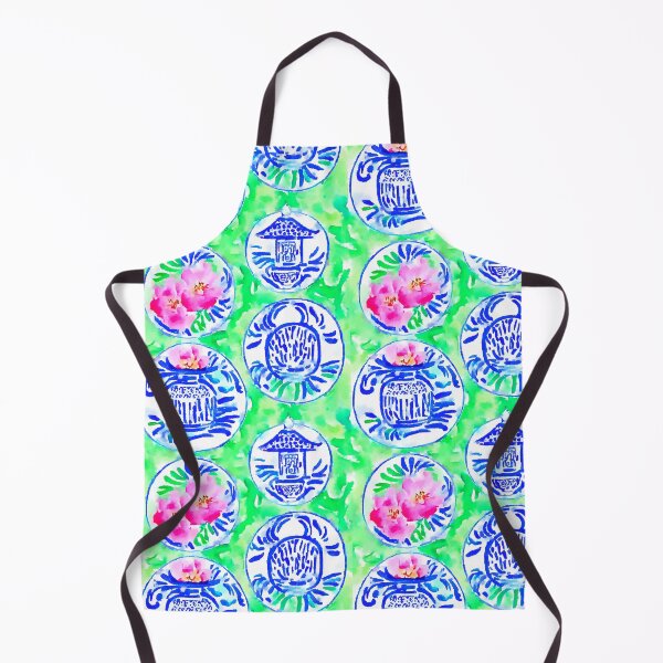 Item preview, Chinoiserie pagodas on lime green designed and sold by SophieClimaArt.