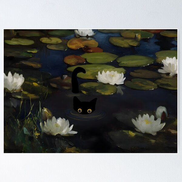 Item preview, Monet Black Cat in Water Lilies designed and sold by outdoorway.