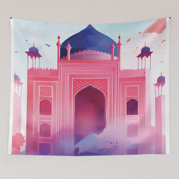 Item preview, Pink and Blue Ombre Palace - Watercolour designed and sold by sketchzen.