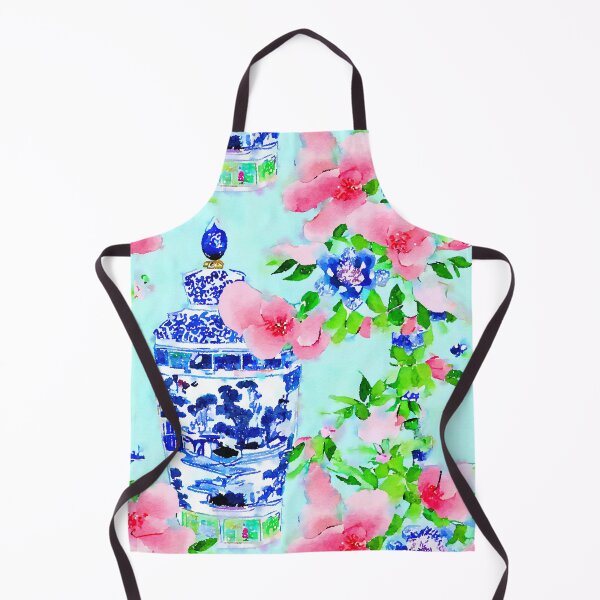 Item preview, Peonies and chinoiserie jars on blue designed and sold by SophieClimaArt.