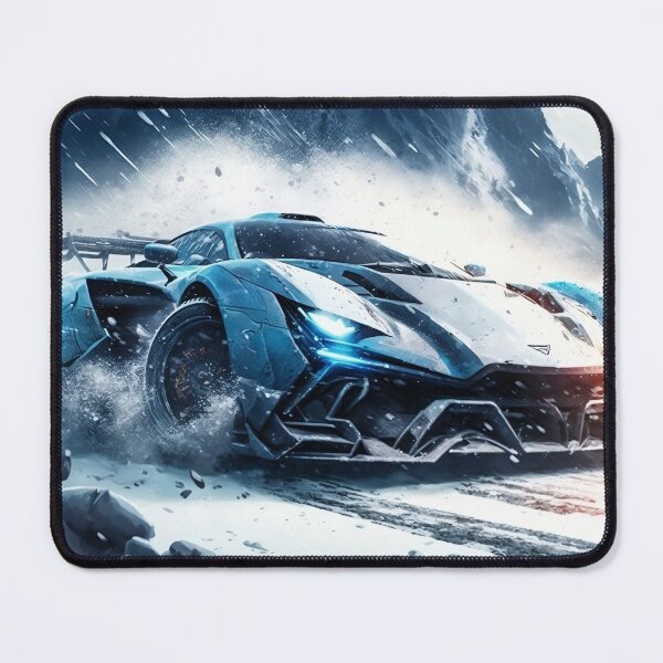 Item preview, Rapid Blue Supercar In Snowy Weather designed and sold by ByDigitalDream.