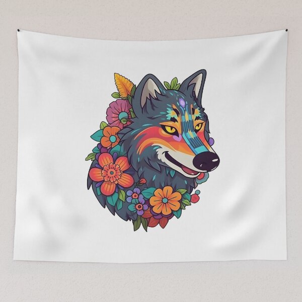 Item preview, Colorful Wolf With Flowers designed and sold by Zoondertt.