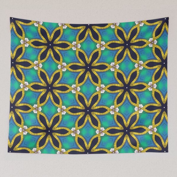 Item preview, Unique Blue and Gold Flower Pattern designed and sold by artbybiyan.