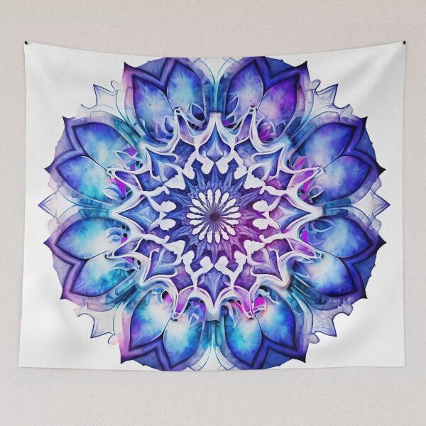 Item preview, Coloured floral mandala blue, light blue , violet with gradient, water colours designed and sold by VeronicArt85.