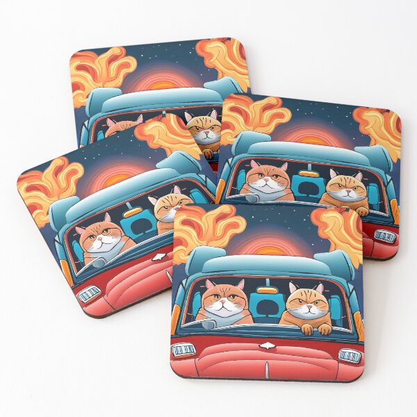 Item preview, Two cats are sitting in the car. Vector illustration on a dark background. designed and sold by LooperSDart.