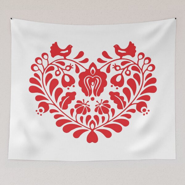 Item preview, Kalocsai folk art flowers in red heart pattern designed and sold by Kormix.