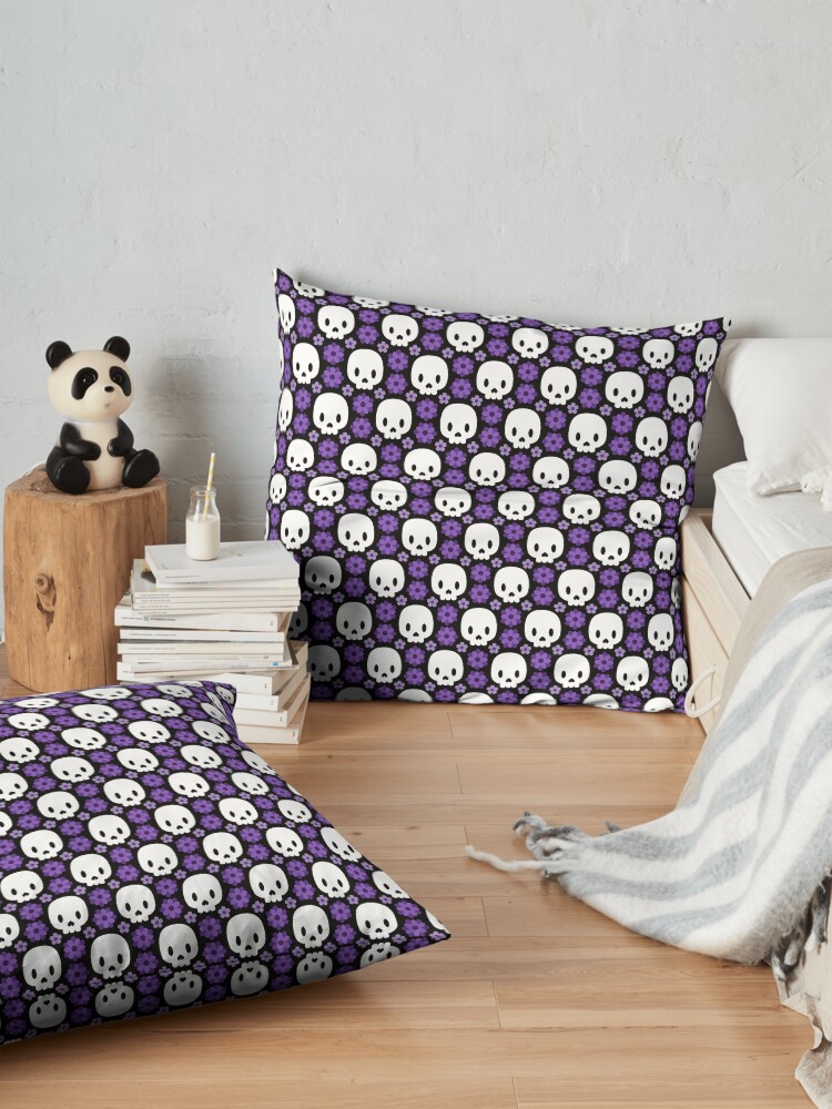 Alternate view of Skulls and purple flowers Floor Pillow