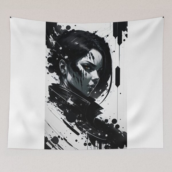 Item preview, Cyberpunk girl tattoo ink drawing #001 designed and sold by E1Dorado.