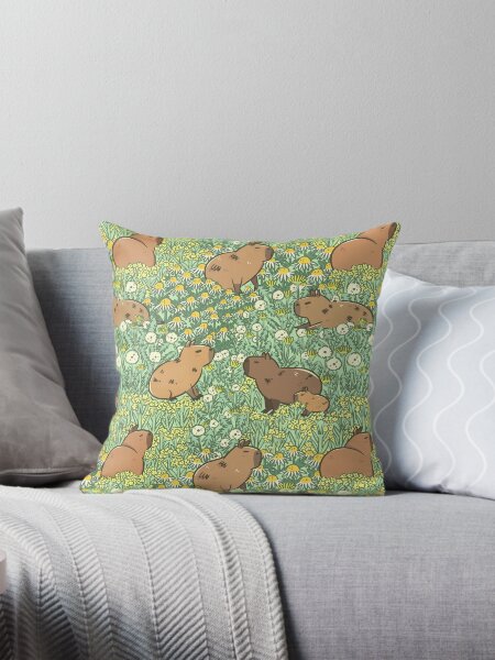 Aperçu de l'œuvre Capybaras Meadow en vert et jaune créée et vendue par Miri-Noristudio.