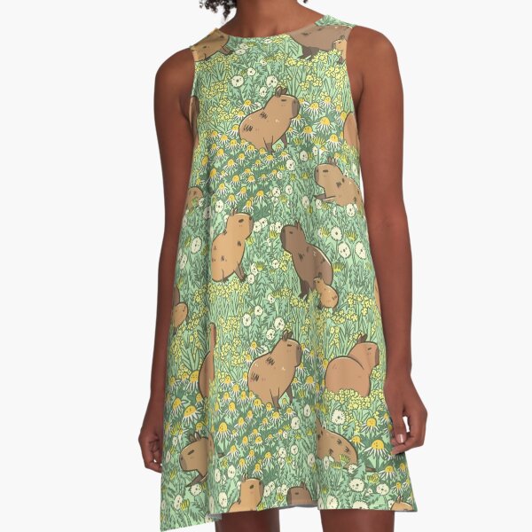 Item preview, Capybaras Meadow in Green and Yellow designed and sold by Miri-Noristudio.