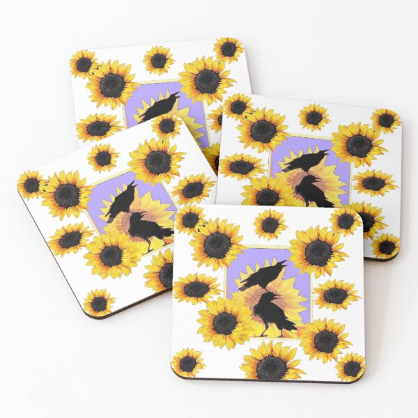 Artikelvorschau, GELBE SONNENBLUMENMUSTER KRÄHEN WEISS ART entworfen und verkauft von sharlesart.