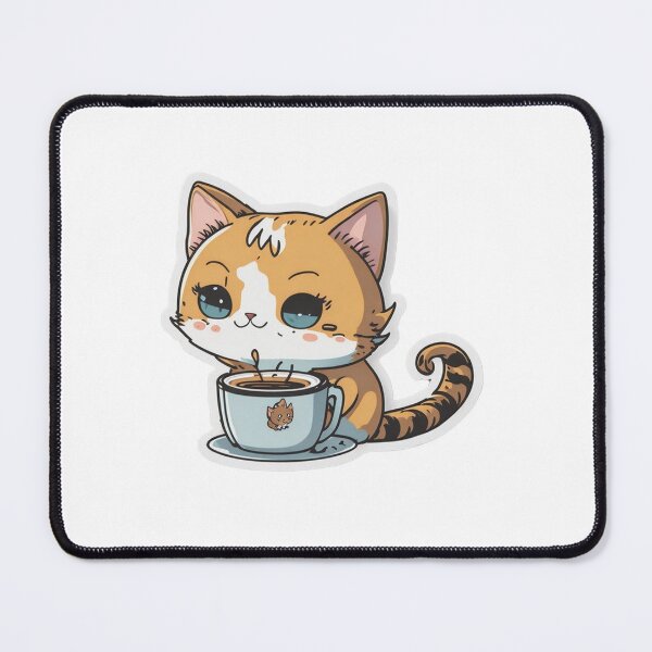 Item preview, Cute Adorable Digital Chibi Art Cat Miaw Drinking Coffee designed and sold by ChibiArtline.