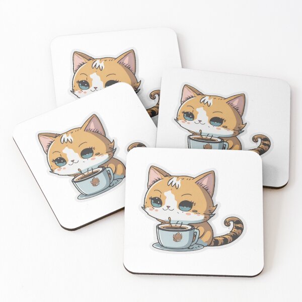 Item preview, Cute Adorable Digital Chibi Art Cat Miaw Drinking Coffee designed and sold by ChibiArtline.