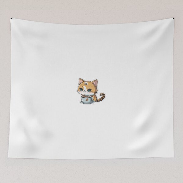 Item preview, Cute Adorable Digital Chibi Art Cat Miaw Drinking Coffee designed and sold by ChibiArtline.