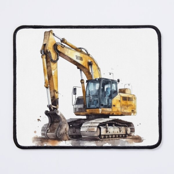 Item preview, yellow and black watercolor excavator construction truck designed and sold by AviationArtists.