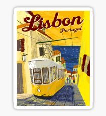 Lisbon, Portugal, yellow tramway, vintage poster Sticker