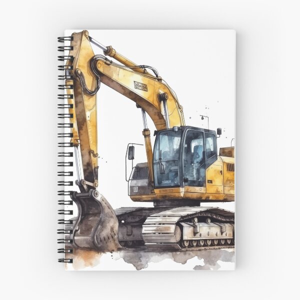 Item preview, yellow and black watercolor excavator construction truck designed and sold by AviationArtists.