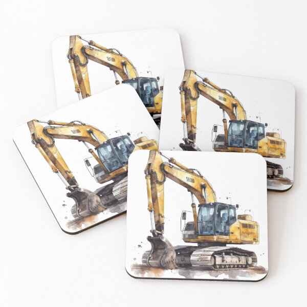 Item preview, yellow and black watercolor excavator construction truck designed and sold by AviationArtists.