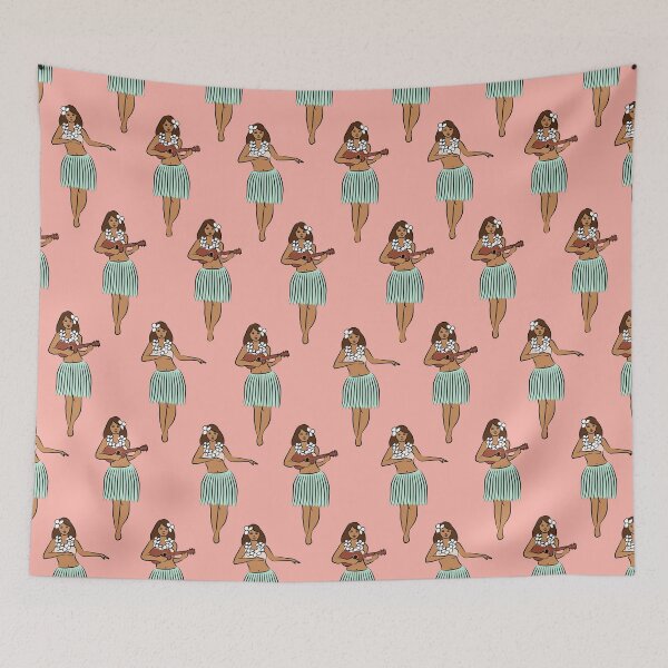 Item preview, hula girls retro - mint on pink designed and sold by littlearrow.