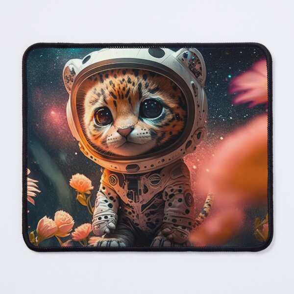 Item preview, Full body shot of a cute baby cheetah astronaut in space with floral and space background. designed and sold by HappyPrompt.