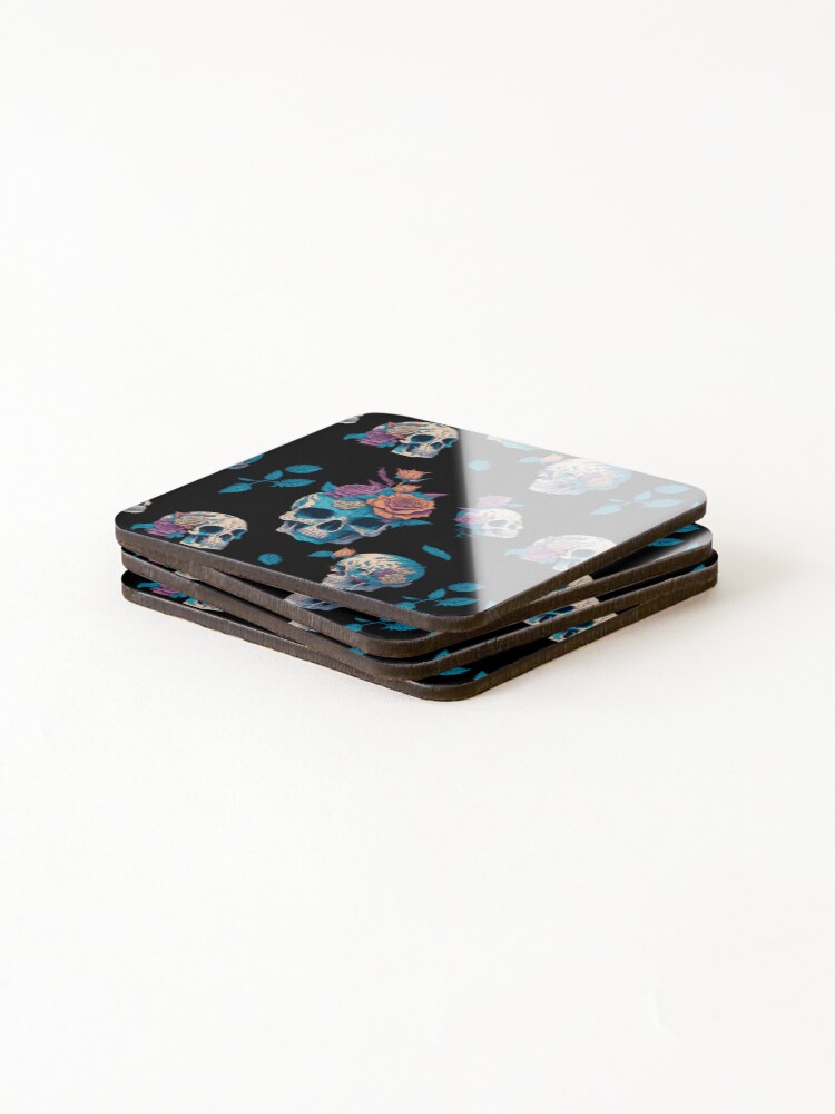 Thumbnail 4 of 5, Coasters (Set of 4), Skulls Roses Pattern designed and sold by Seljomoon.
