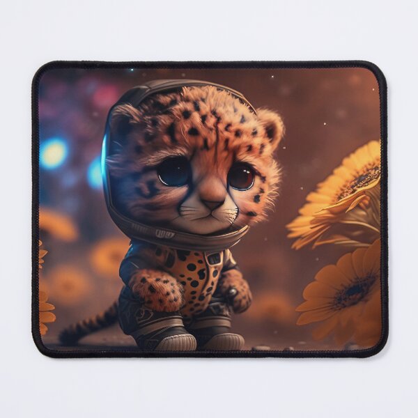 Item preview, Full body shot of an adorable baby cheetah astronaut in space with floral and space background. designed and sold by HappyPrompt.