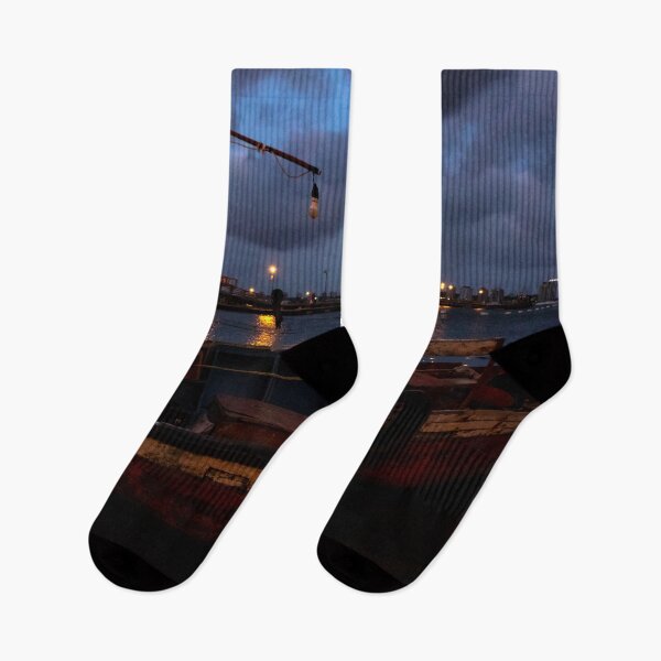 Item preview, Creepy fishing ship on the docks, night photography designed and sold by nachodramis.