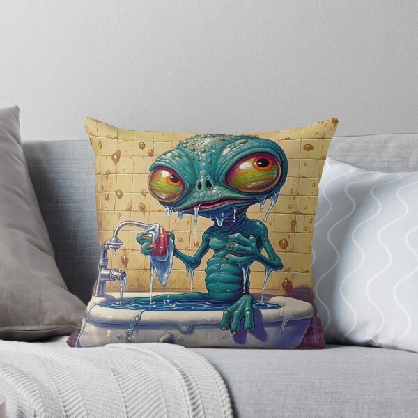 Artikelvorschau, Cartoon-Alien, der eine Dusche nimmt und Seife schmeckt entworfen und verkauft von Rebelka.