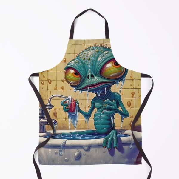 Item preview, Cartoon alien taking a shower, tasting soap designed and sold by Rebelka.