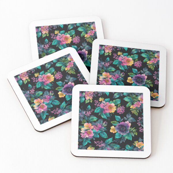 Item preview, dark pink and yellow  flower  on a black  background pattern designed and sold by jkrphoto.