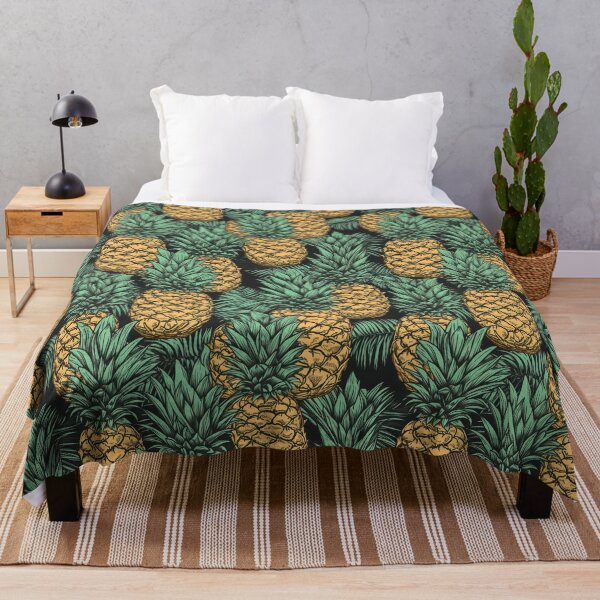 Item preview, Pineapple pattern with black background tropical beachy design designed and sold by Dreamakerstudio.