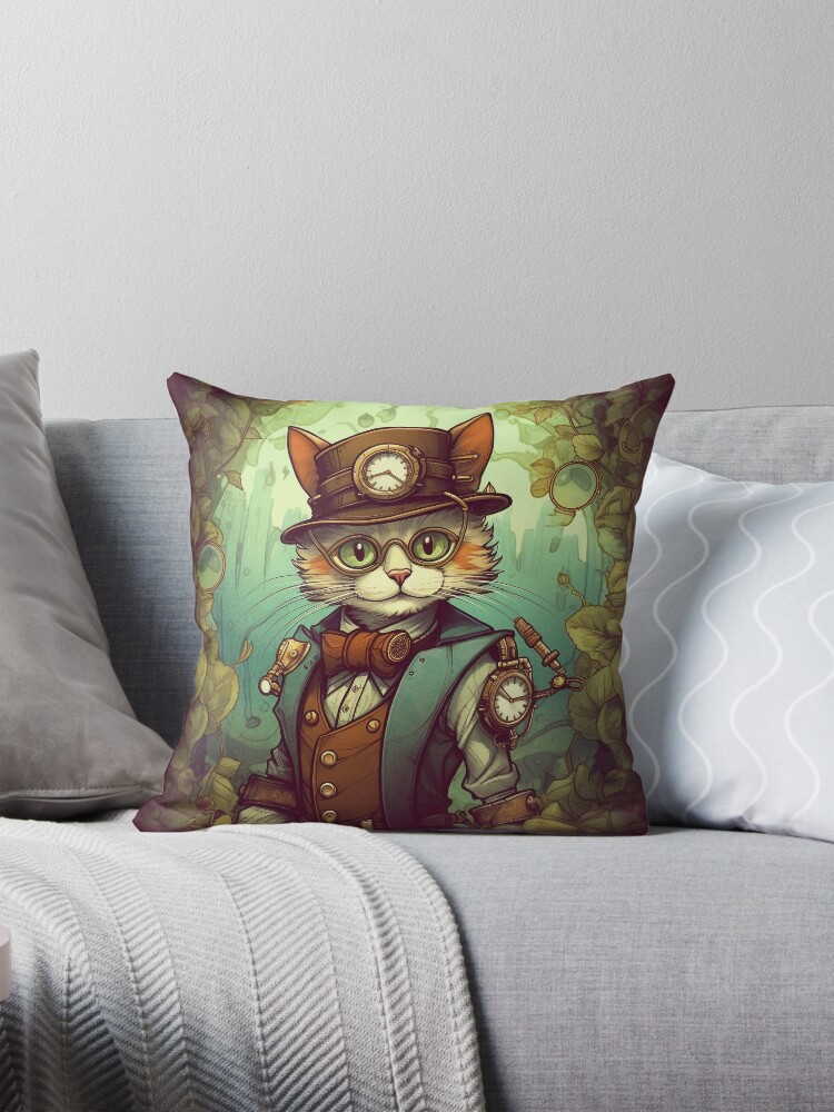 Thumbnail 1 of 4, Pillow, Steampunk cat designed and sold by bsilvia.