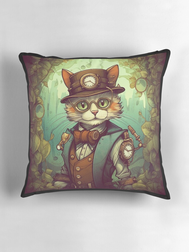 Thumbnail 3 of 4, Pillow, Steampunk cat designed and sold by bsilvia.