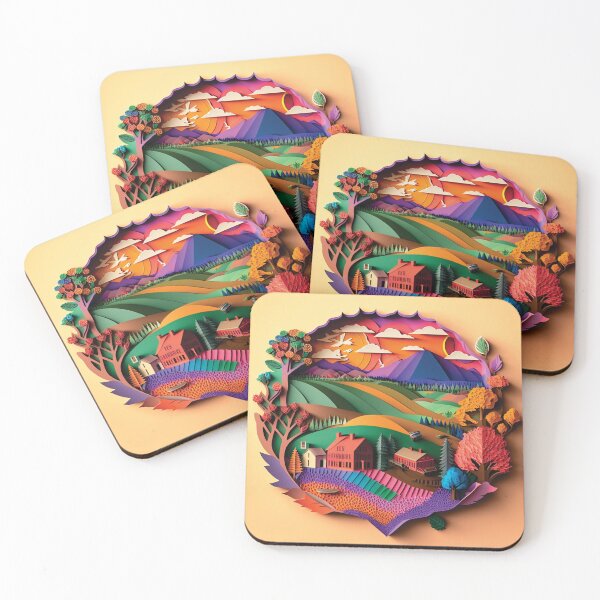 Item preview, beautiful farm with beautiful landscape in background, paper cut style designed and sold by artpapercuts.