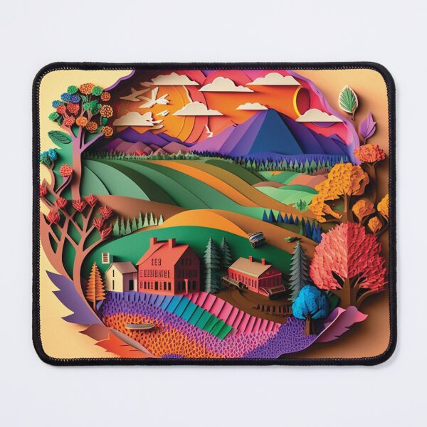 Item preview, beautiful farm with beautiful landscape in background, paper cut style designed and sold by artpapercuts.