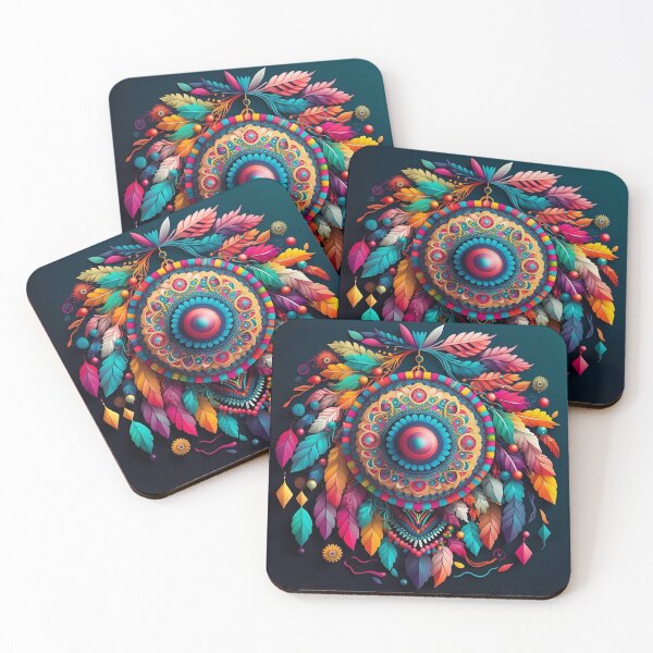 Item preview, Black background, colored indian mandala with leaves designed and sold by VeronicArt85.